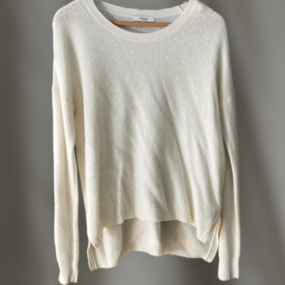 Madewell Cream Crew Neck Sweater High Low Hem Small SOFT